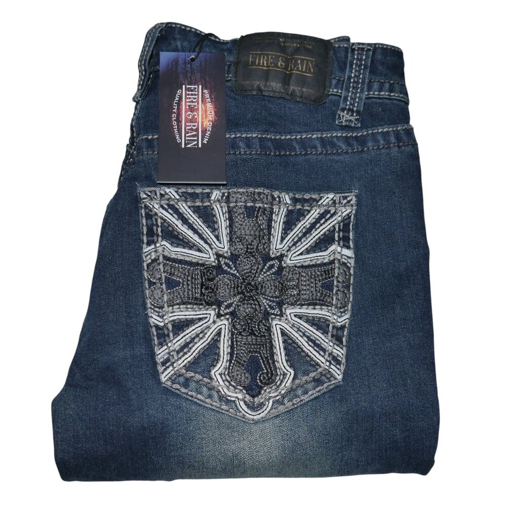 Fire and Rain Thick Stitch Jeans Men's Size 32x32 Dark Wash Denim BKE NWT